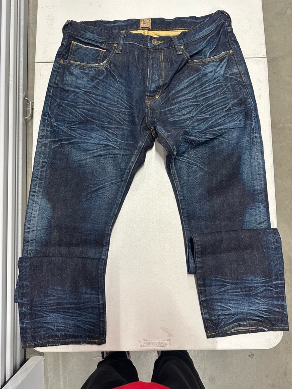 PRPS Demon Fit Jeans Mens 36x32 Blue Button Fly Distressed Selvedge E63P132P BMW